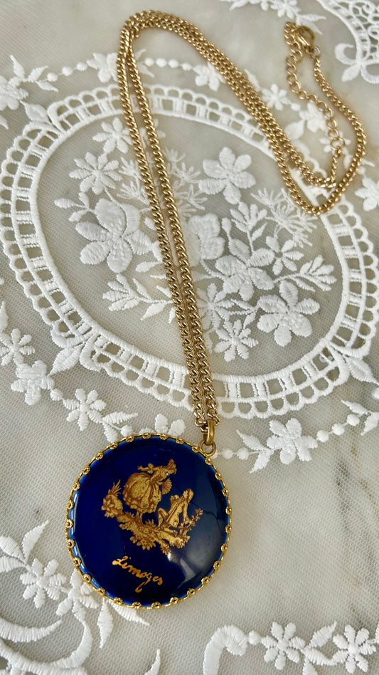 Limoges cobalt blue pendant